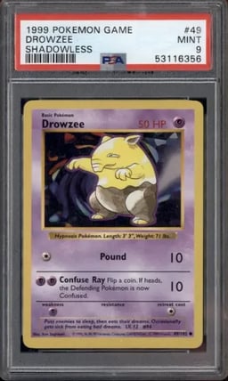 1999 Pokemon Game #49 Drowzee Shadowless PSA 9