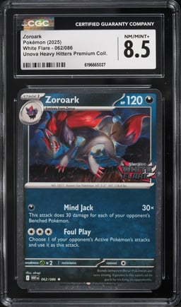 2025 Pokemon SV White Flare Unova Heavy Hitters Premium Zoroark #62 CGC 8.5 NM-MT+