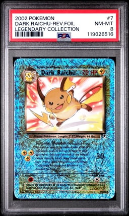 2002 POKEMON LEGENDARY COLLECTION #7 DARK RAICHU-REVERSE FOIL PSA 8