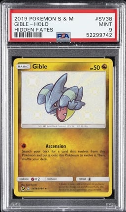 2019 POKEMON SUN & MOON HIDDEN FATES #SV38 GIBLE-HOLO PSA 9