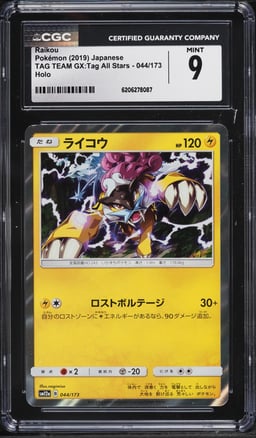 2019 Pokemon Japanese Sun & Moon Tag Team GX Tag All Stars Holo Raikou #44 CGC 9 MINT
