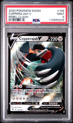 2020 POKEMON SWORD & SHIELD REBEL CLASH #136 COPPERAJAH V PSA 9
