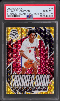 2023 Panini Mosaic Thunder Road Reactive Yellow Ausar Thompson #16 26/99 PSA 10
