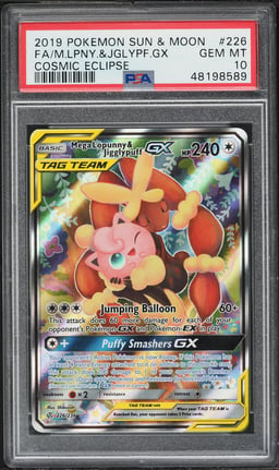 2019 Pokemon SM Cosmic Eclipse Alt Art Mega Lopunny & Jigglypuff GX #226 PSA 10 GEM MINT