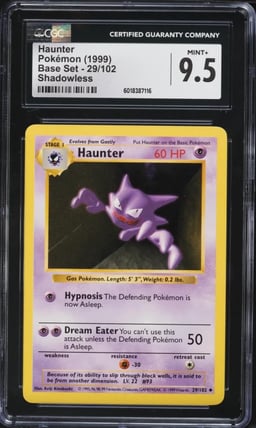 1999 Pokemon Base Set Shadowless Haunter #29 CGC 9.5 MINT+