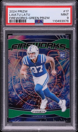 2024 Panini Prizm Fireworks Green Laiatu Latu ROOKIE #17 PSA 9 MINT