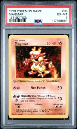 1999 POKEMON BASE SET 1ST EDITION #36 MAGMAR PSA 6