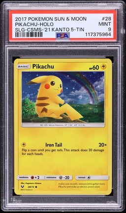2017 Pokemon SM Shining Legends '21 Kanto 5 Tin Holo Pikachu #28 PSA 9 MINT