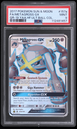 2017 Pokemon Sun and Moon Yellow A Alternate Hidden Fates Ultra Ball Collection Shiny Metagross Gx Metagross Gx #157a PSA 9
