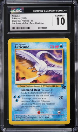 2000 Pokemon Black Star Promo The Power Of One Error Articuno #22 CGC 10 GEM MINT