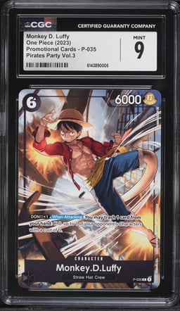 2023 One Piece Promo Pirates Party Volume 3 Monkey D. Luffy #P-035 CGC 9 MINT