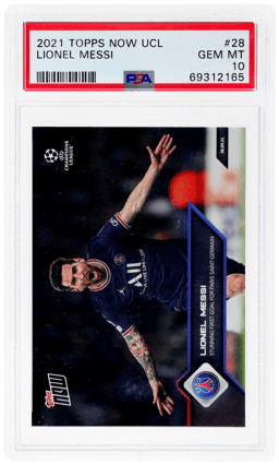 2021 Topps Now UEFA Champions League Lionel Messi #28 PSA 10