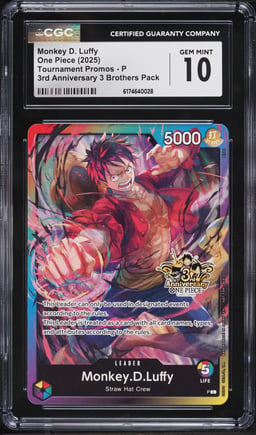 2025 One Piece Promo 3rd Anniversary 3 Brothers Pack Leader Monkey D. Luffy #P CGC 10 GEM MINT