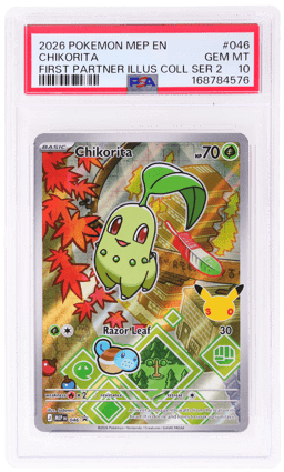 2026 Pokemon Mega Evolution Black Star Promo First Partner Illustration Collection Series 2 Chikorita #046 PSA 10
