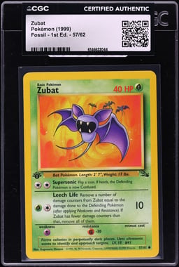 1999 Pokemon Fossil 1st Edition Zubat #57 CGC AUTH