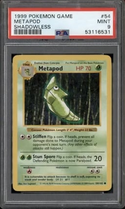 1999 Pokemon Game #54 Metapod Shadowless PSA 9