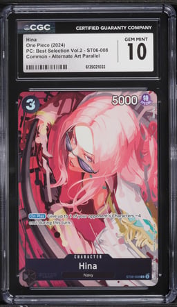 2024 One Piece PC Best Selection Vol 2 Alt Art Hina #ST06-008 CGC 10 GEM MINT