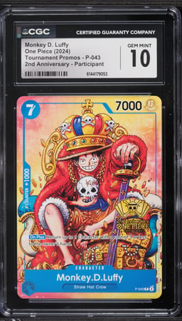 2024 One Piece Tournament Promo 2nd Anniversary Alt Art Monkey D. Luffy #P-043 CGC 10 GEM MINT