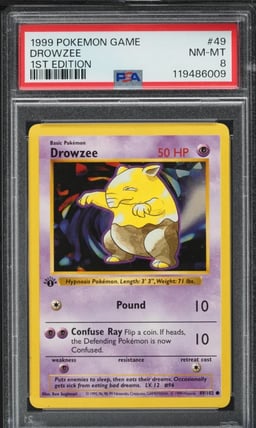 1999 Pokemon Base Set Shadowless 1st Edition Drowzee #49 PSA 8 NM-MT