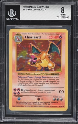 1999 Pokemon Base Set Shadowless Holo Charizard #4 BGS 8 NM-MT
