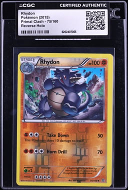 2015 Pokemon XY Primal Clash Reverse Holo Rhydon #75 CGC AUTH