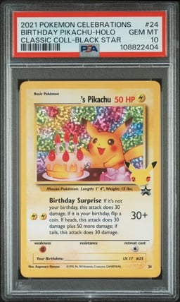 2021 POKEMON CELEBRATIONS CLASSIC COLL #24 BIRTHDAY PIKACHU-HOLO PSA 10