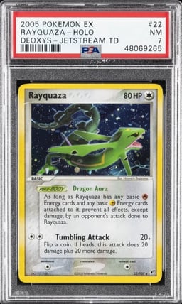2005 POKEMON EX DEOXYS JETSTREAM THEME DECK #22 RAYQUAZA-HOLO PSA 7