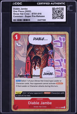 2022 One Piece Straw Hat Crew Super Pre-Release Diable Jambe #ST01-016 CGC AUTH