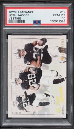 2023 Panini Luminance Vestige Josh Jacobs #12 PSA 10 GEM MINT