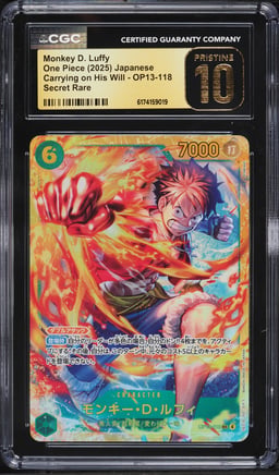 2025 One Piece Japanese Carrying On His Will SEC Monkey D. Luffy #OP13-118 CGC 10 PRISTINE