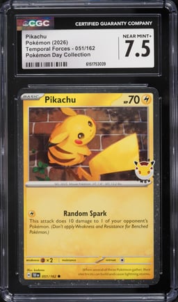 2026 Pokemon Scarlet & Violet Temporal Forces Day Collection Pikachu #51 CGC 7.5 NRMT+