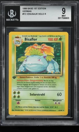 1999 Pokemon German Base Set 1st Edition Holo Venusaur #15 BGS 9 MINT