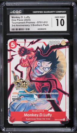 2025 One Piece Promo 3rd Anniversary 3 Brothers Monkey D. Luffy #ST01-012 CGC 10 GEM MINT