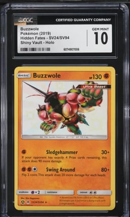 2019 Pokemon SM Hidden Fates Shiny Vault Holo Shiny Buzzwole #SV24 CGC 10 GEM