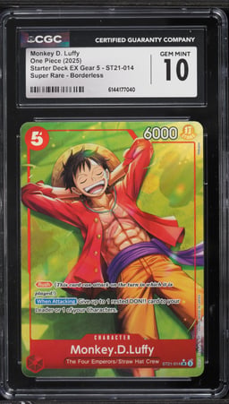 2025 One Piece Starter Deck EX Gear 5 Borderless Alt Art Monkey D. Luffy #ST21-014 CGC 10