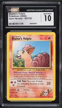 2000 Pokemon Gym Heroes Blaine's Vulpix #65 CGC 10 GEM MINT
