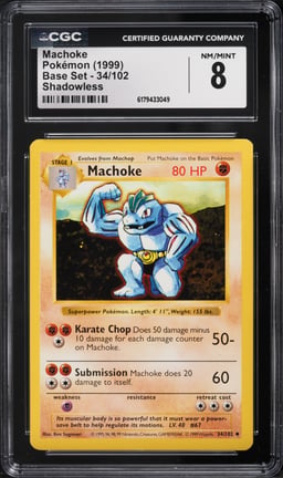 1999 Pokemon Base Set Shadowless Machoke #34 CGC 8 NM-MT