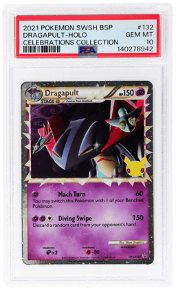 2021 Pokemon Sword and Shield Black Star Celebrations Collection Promo Holo Dragapult #SWSH132 PSA 10