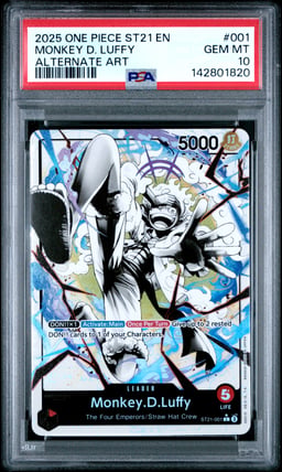 2025 ONE PIECE STARTER DECK ST21-EX GEAR 5 001 MONKEY D. LUFFY BLACK & WHITE ALTERNATE ART PSA 10