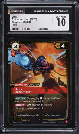 2025 Riftbound League Of Legends LoL Origins Jinx #30 CGC 10 GEM MINT