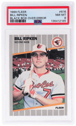 1989 Fleer Black Box Over Error Bill Ripken #616E PSA 8