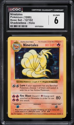 1999 Pokemon Base Set Shadowless Holo Ninetales #12 CGC 6 EXMT