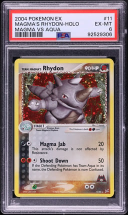 2004 Pokemon EX Team Magma VS Aqua Holo Team Magma's Rhydon #11 PSA 6 EXMT