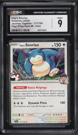 2026 Pokemon Scarlet & Violet Journey Together Play Prize Pack #8 Hop's Snorlax #117 CGC 9 MINT