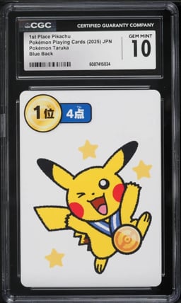 2025 Pokemon Japanese Playing Cards Taruka Blue Back 1st Place Pikachu CGC 10 GEM MINT