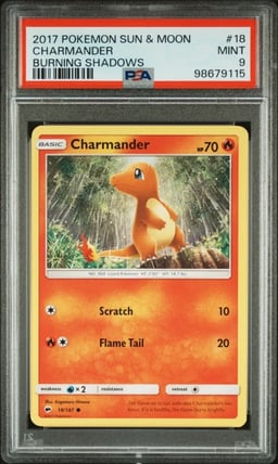 2017 POKEMON SUN & MOON BURNING SHADOWS #18 CHARMANDER PSA 9