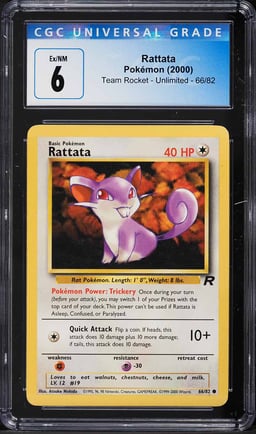 2000 Pokemon Team Rocket Rattata #66 CGC 6 EXMT