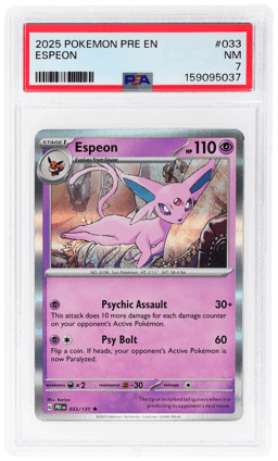 2025 Pokemon Scarlet and Violet Prismatic Evolutions Espeon #033 PSA 7