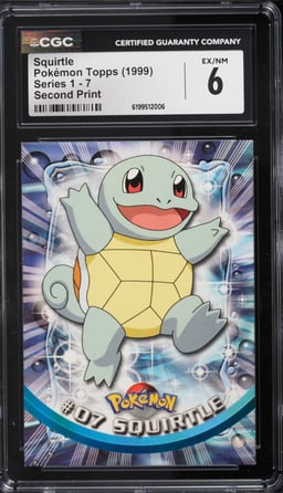 1999 Topps Pokemon Series 1 Second Print Squirtle #7 CGC 6 EXMT