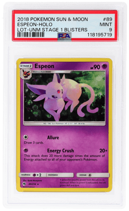 2018 Pokemon Sun and Moon Lost Thunder Unified Minds Blisters Holo Espeon #89 PSA 9